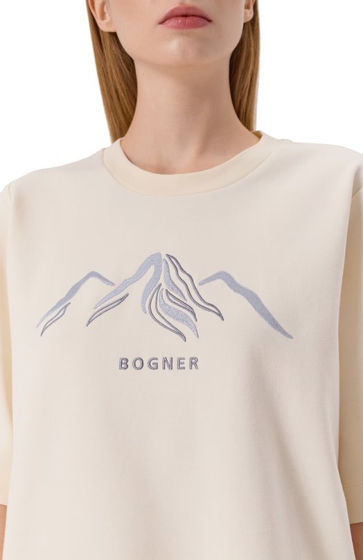 Хлопковая футболка Bogner 56531046 Кремовый  56531046 Фото 5