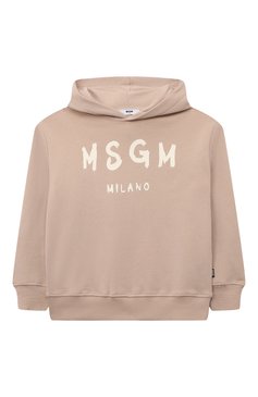 Детский хлопковое худи MSGM KIDS бежевого цвета, арт. MS029325 | Фото 1 (Рукава: Длинные; Материал сплава: Проставлено; Материал внешний: Хлопок; Драгоценные камни: Проставлено; Девочки Кросс-КТ: Худи-одежда)