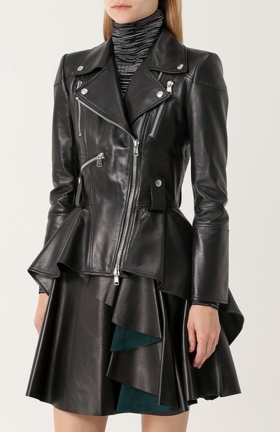 Кожаная куртка асимметричного кроя с косой молнией ALEXANDER MCQUEEN, арт. 484237/Q5KSE, фото 3