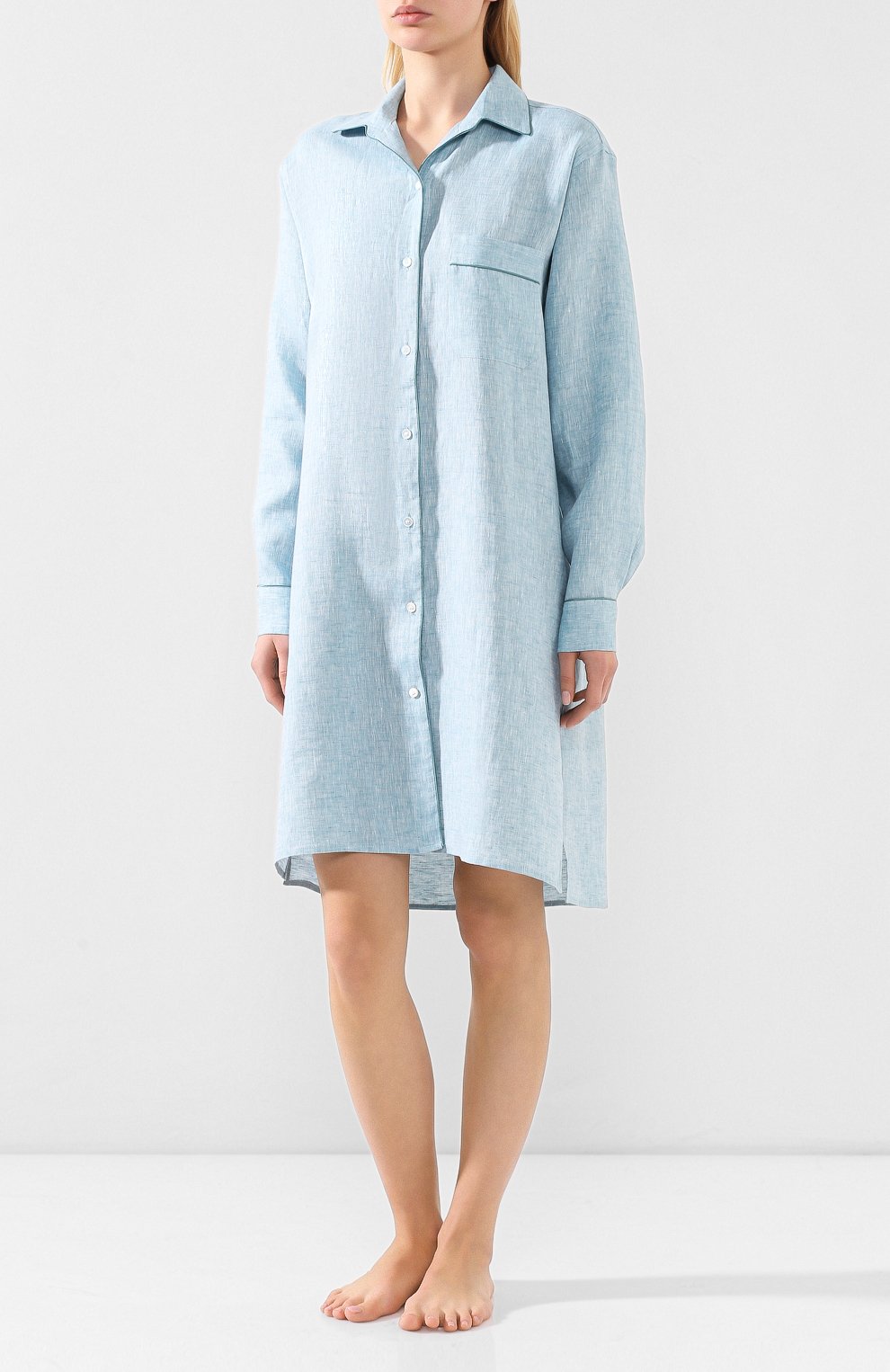 Льняная сорочка LORO PIANA голубого цвета по цене 99250 руб., арт. FAL1537, фото 3 Льняная сорочка LORO PIANA, арт. FAL1537, фото 3