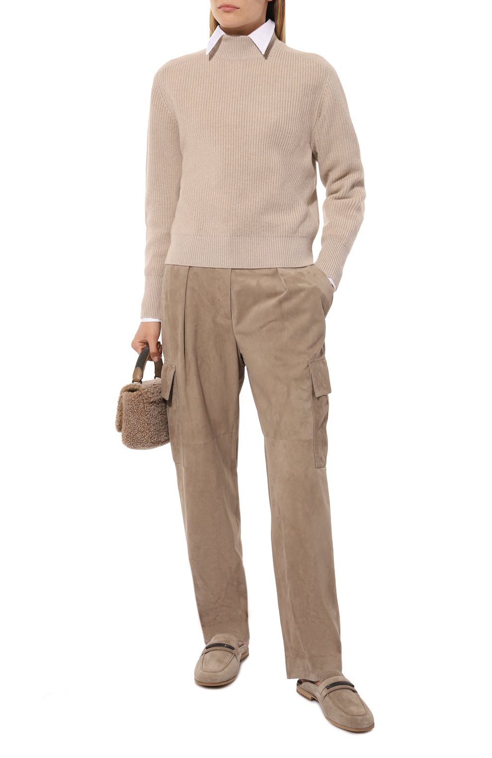 Замшевые брюки-карго BRUNELLO CUCINELLI бежевого цвета по цене 543500 руб., арт. M0PCLP8589, фото 2 Замшевые брюки-карго BRUNELLO CUCINELLI, арт. M0PCLP8589, фото 2