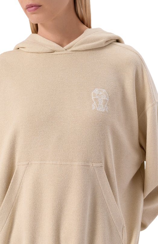 Худи из вискозы и хлопка Brunello Cucinelli MP930SN909 Бежевый  MP930SN909 Фото 5