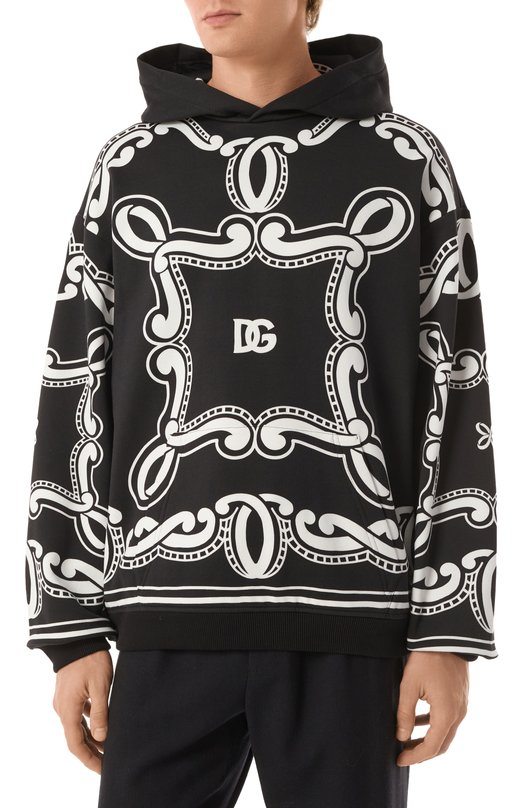 Хлопковое худи Dolce & Gabbana G9BKTT/II7FQ Чёрно-белый  G9BKTT/II7FQ Фото 3