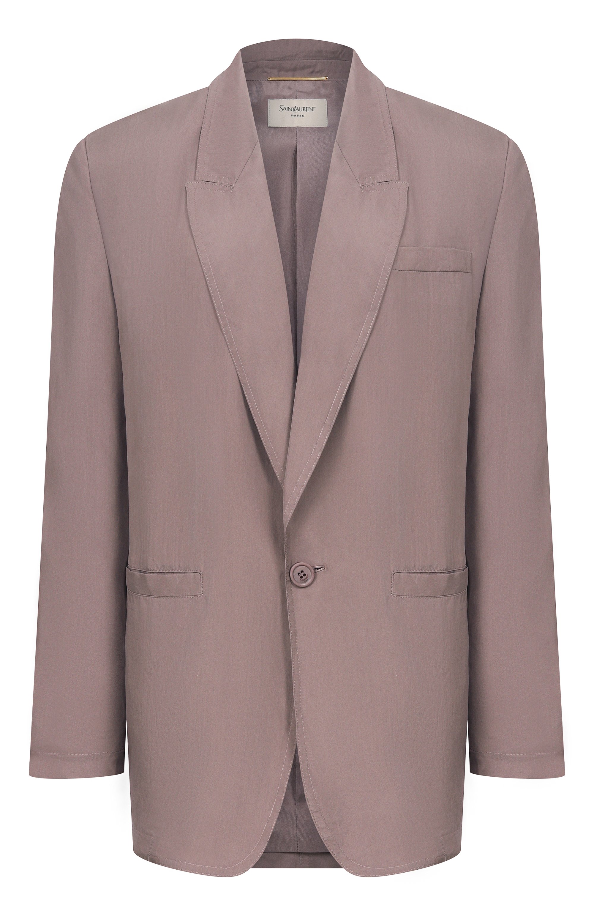 Шелковый жакет SAINT LAURENT серого цвета по цене 532500 руб., арт. 856579/Y6J78, фото 1 Шелковый жакет SAINT LAURENT, арт. 856579/Y6J78, фото 1