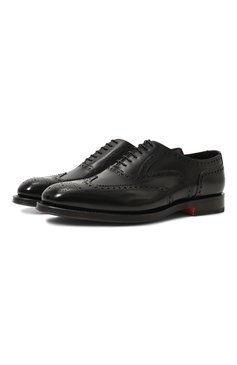 Мужские кожаные оксфорды SANTONI черного цвета, арт. MCCG17836PD5HSH9 | Фото 1 (Мужское Кросс-КТ: Броги-обувь; Материал внутренний: Натуральная кожа; Материал сплава: Проставлено; Нос: Не проставлено; Стили: Классический)