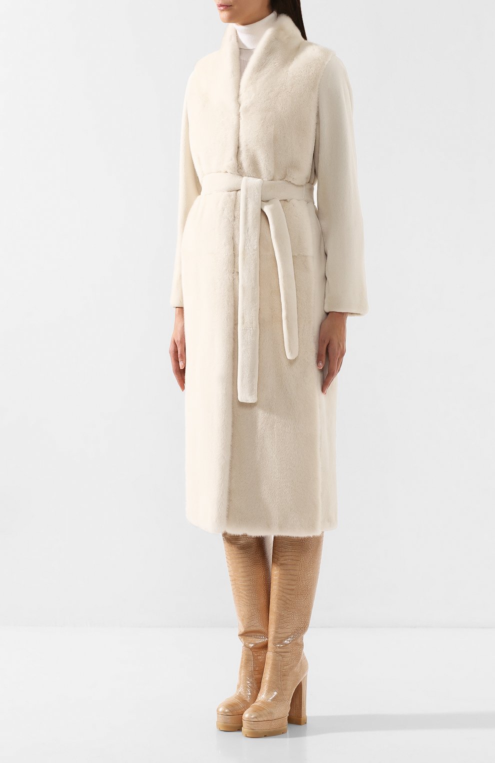 Шуба из меха норки с поясом YVES SALOMON, арт. 7WYM75720VLVR, фото 3