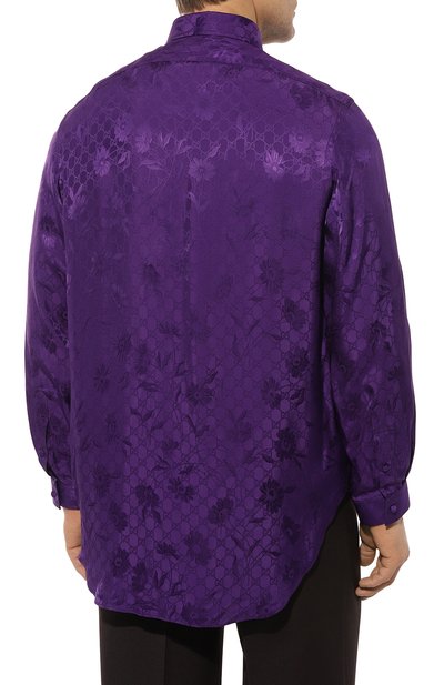 Рубашка из вискозы GUCCI фиолетового цвета по цене 122400 руб., арт. 587297 ZAA61, фото 4 Рубашка из вискозы GUCCI, арт. 587297 ZAA61, фото 4