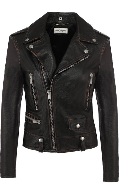 Женская однотонная кожаная куртка с косой молнией SAINT LAURENT, арт. 481862/Y5RD2