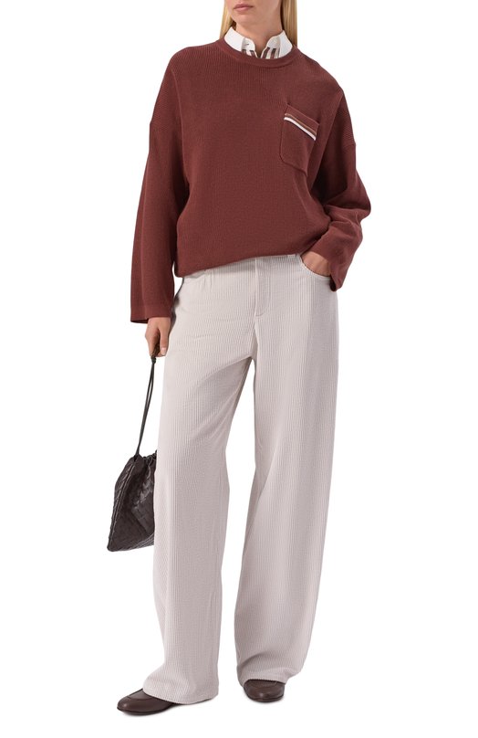Хлопковый свитер Brunello Cucinelli M19253200 Бордовый  M19253200 Фото 2