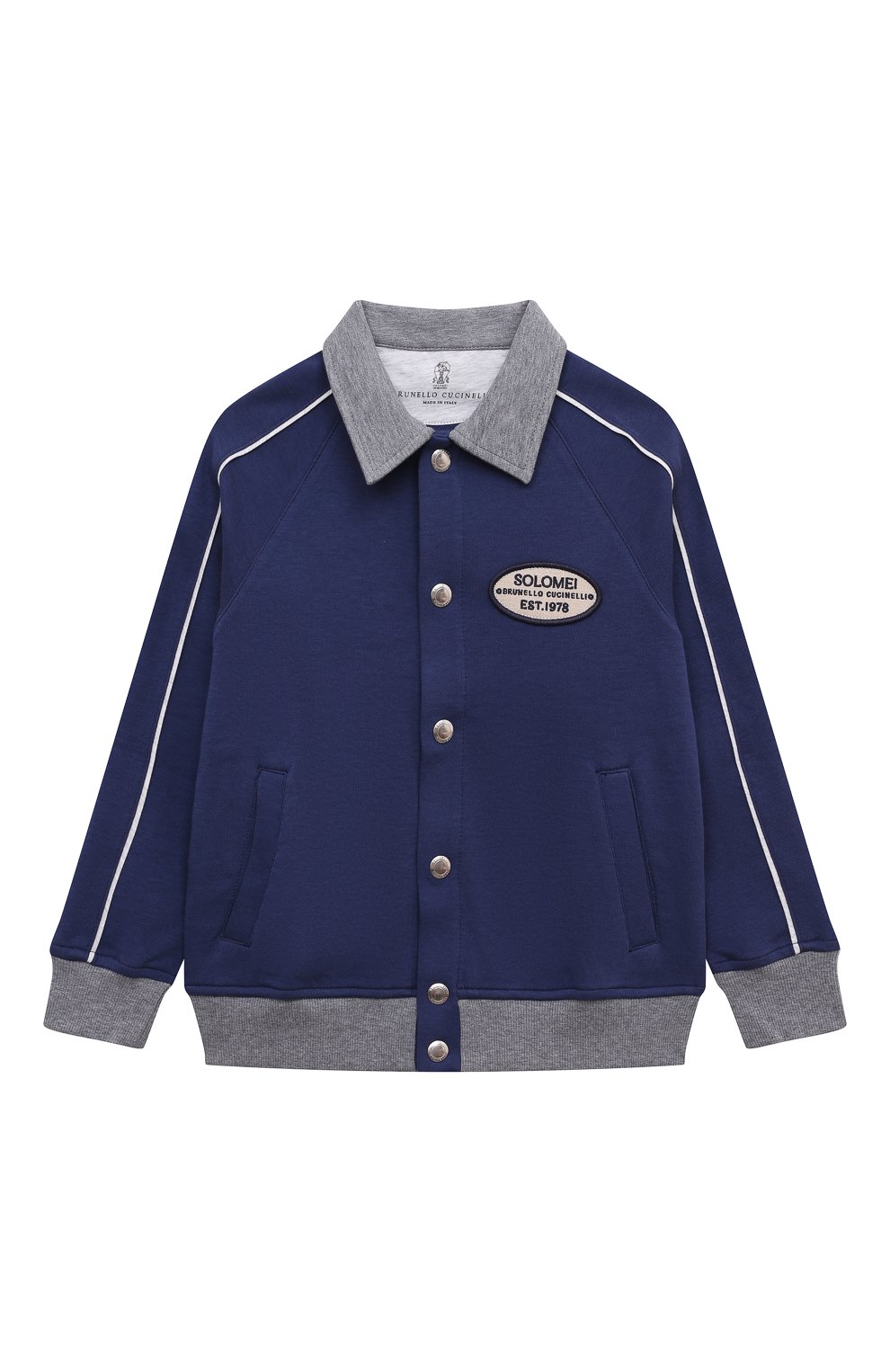 Хлопковый бомбер BRUNELLO CUCINELLI синего цвета по цене 58950 руб., арт. B0T35E149B, фото 1 Хлопковый бомбер BRUNELLO CUCINELLI, арт. B0T35E149B, фото 1