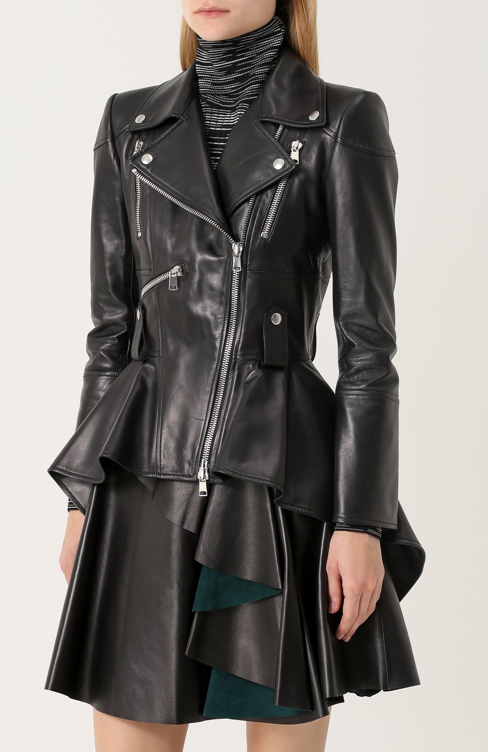 Кожаная куртка асимметричного кроя с косой молнией ALEXANDER MCQUEEN, арт. 484237/Q5KSE, фото 3