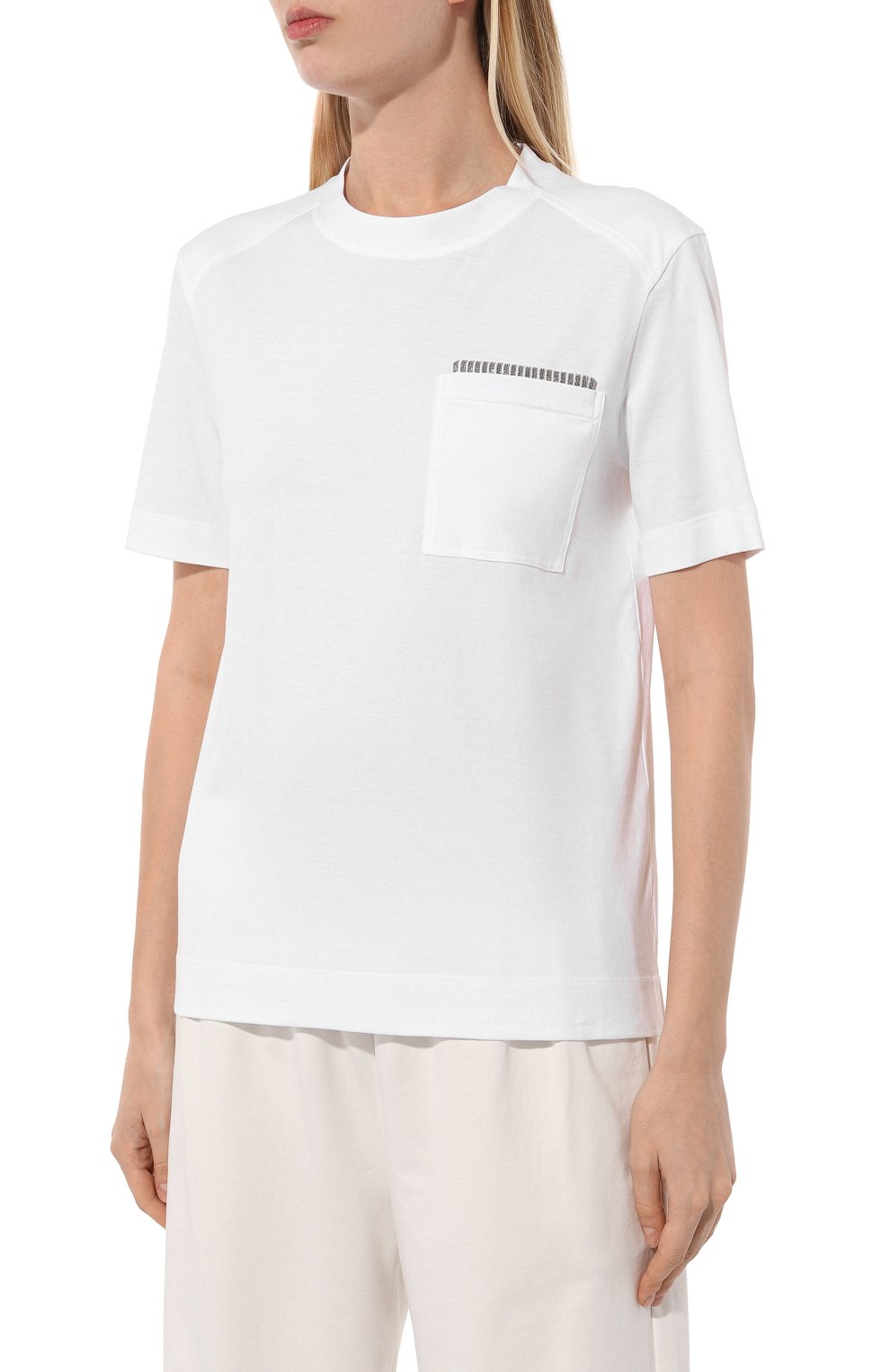 Хлопковая футболка BRUNELLO CUCINELLI белого цвета по цене 69950 руб., арт. M0T81HR200, фото 3 Хлопковая футболка BRUNELLO CUCINELLI, арт. M0T81HR200, фото 3