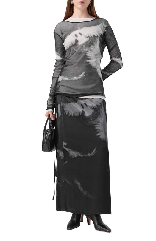 Шелковая юбка Ann Demeulemeester B0012715/FA658 Чёрно-белый  B0012715/FA658 Фото 2
