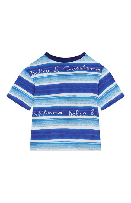 Детская хлопковая футболка DOLCE & GABBANA голубого цвета, арт. L4JTHV/II7FT/2-6 | Фото 1 (Материал внешний: Хлопок; Материал сплава: Проставлено; Рукава: Короткие; Драгоценные камни: Проставлено)