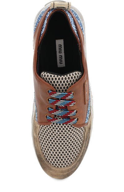 Комбинированные кроссовки с глиттером на шнуровке MIU MIU, арт. 5E910B/3KFR, фото 5