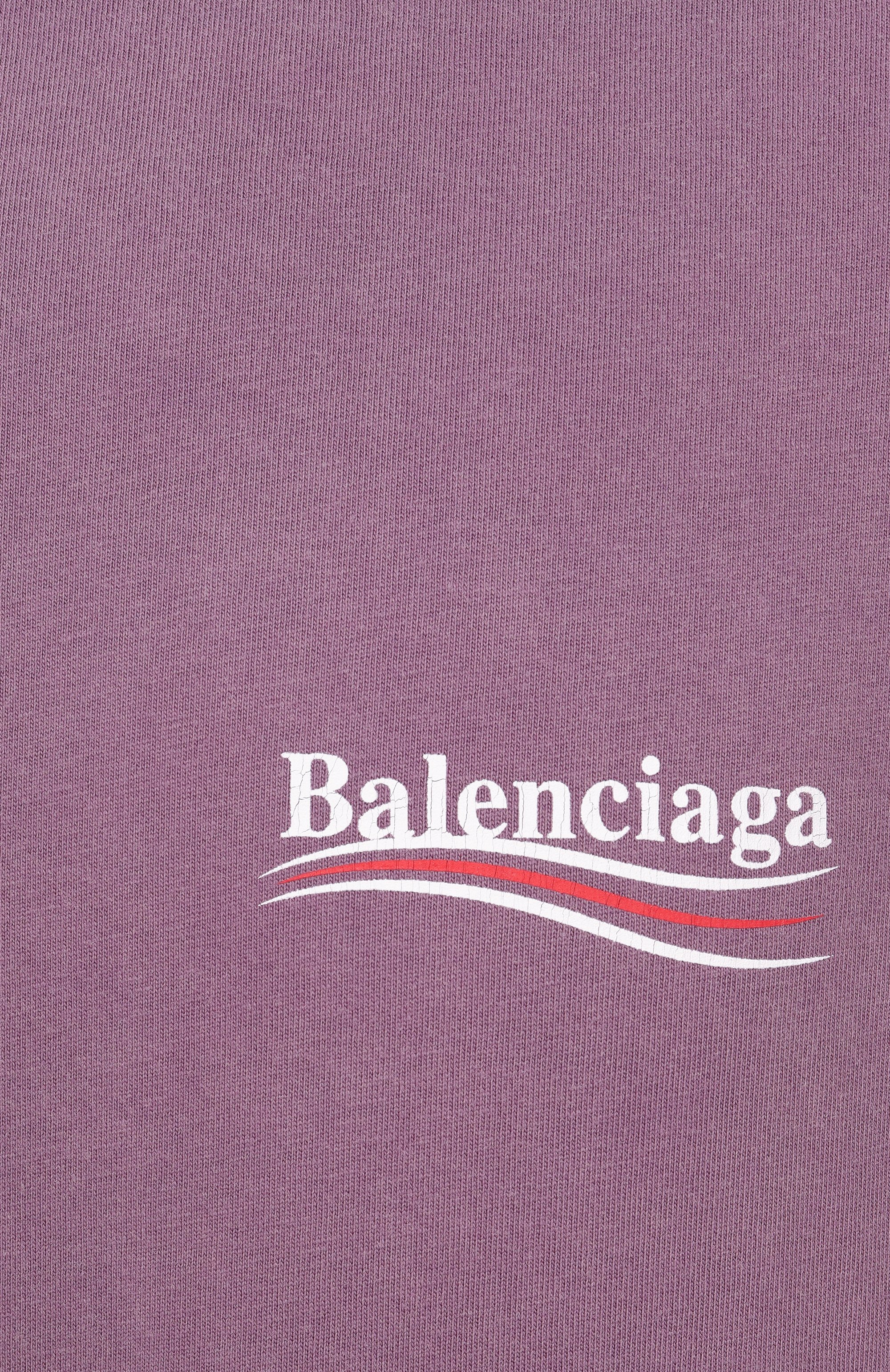 Хлопковая футболка BALENCIAGA сиреневого цвета по цене 83150 руб., арт. 764235/TNVG5, фото 6 Хлопковая футболка BALENCIAGA, арт. 764235/TNVG5, фото 6