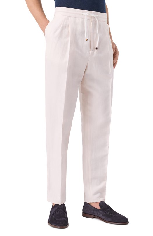 Брюки изо льна и хлопка Brunello Cucinelli MH255E1710 Кремовый  MH255E1710 Фото 3