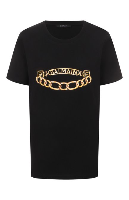 Женская хлопковая футболка BALMAIN черного цвета, арт. FF1EF004/GE97 | Фото 1 (Автоматизация ТО: Проставлено; Материал внешний: Хлопок; Автоматизация состава: Проставлено; Рукава: Короткие; Длина (для топов): Стандартные)