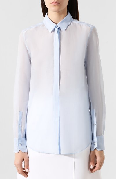 Рубашка из смеси хлопка и шелка JIL SANDER NAVY голубого цвета по цене 33200 руб., арт. JNWM6017A/JM2550, фото 3 Рубашка из смеси хлопка и шелка JIL SANDER NAVY, арт. JNWM6017A/JM2550, фото 3
