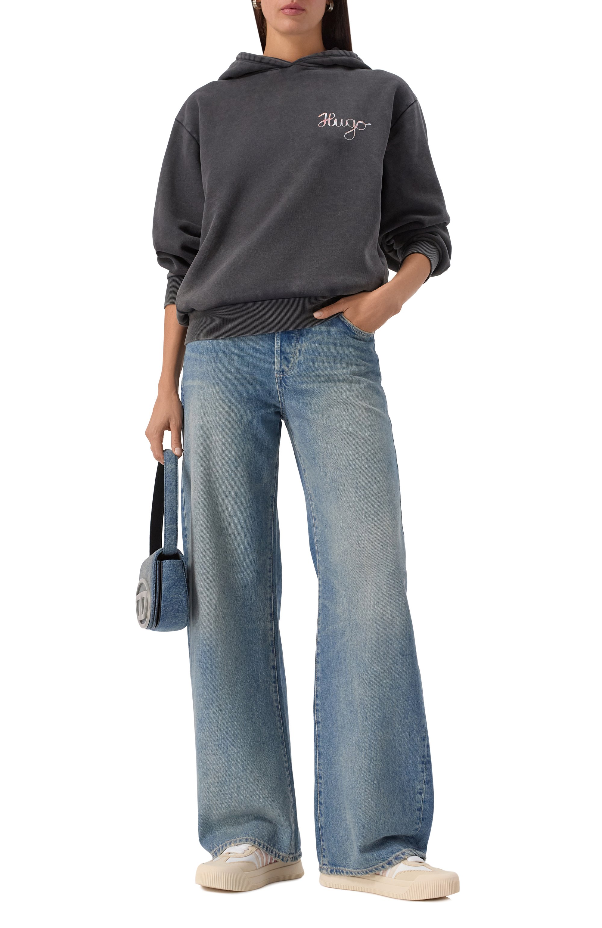 Хлопковое худи HUGO темно-серого цвета по цене 19800 руб., арт. 50544870, фото 2 Хлопковое худи HUGO, арт. 50544870, фото 2