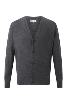 Мужской шерстяной кардиган MAISON MARGIELA темно-серого цвета, арт. S50HP0027/M13098 | Фото 1 (Материал сплава: Проставлено; Длина (для топов): Стандартные; Материал внешний: Шерсть; Драгоценные камни: Проставлено; Рукава: Длинные; Мужское Кросс-КТ: Кардиган-одежда; Стили: Минимализм)