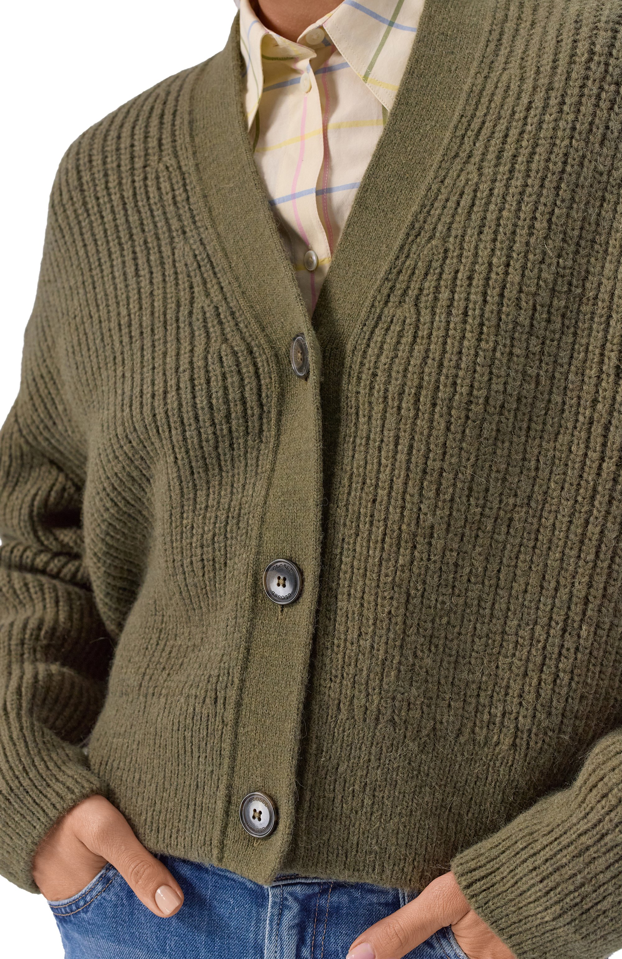 Кардиган CLOSED хаки цвета по цене 55050 руб., арт. C96099-98L-22, фото 5 Кардиган CLOSED, арт. C96099-98L-22, фото 5