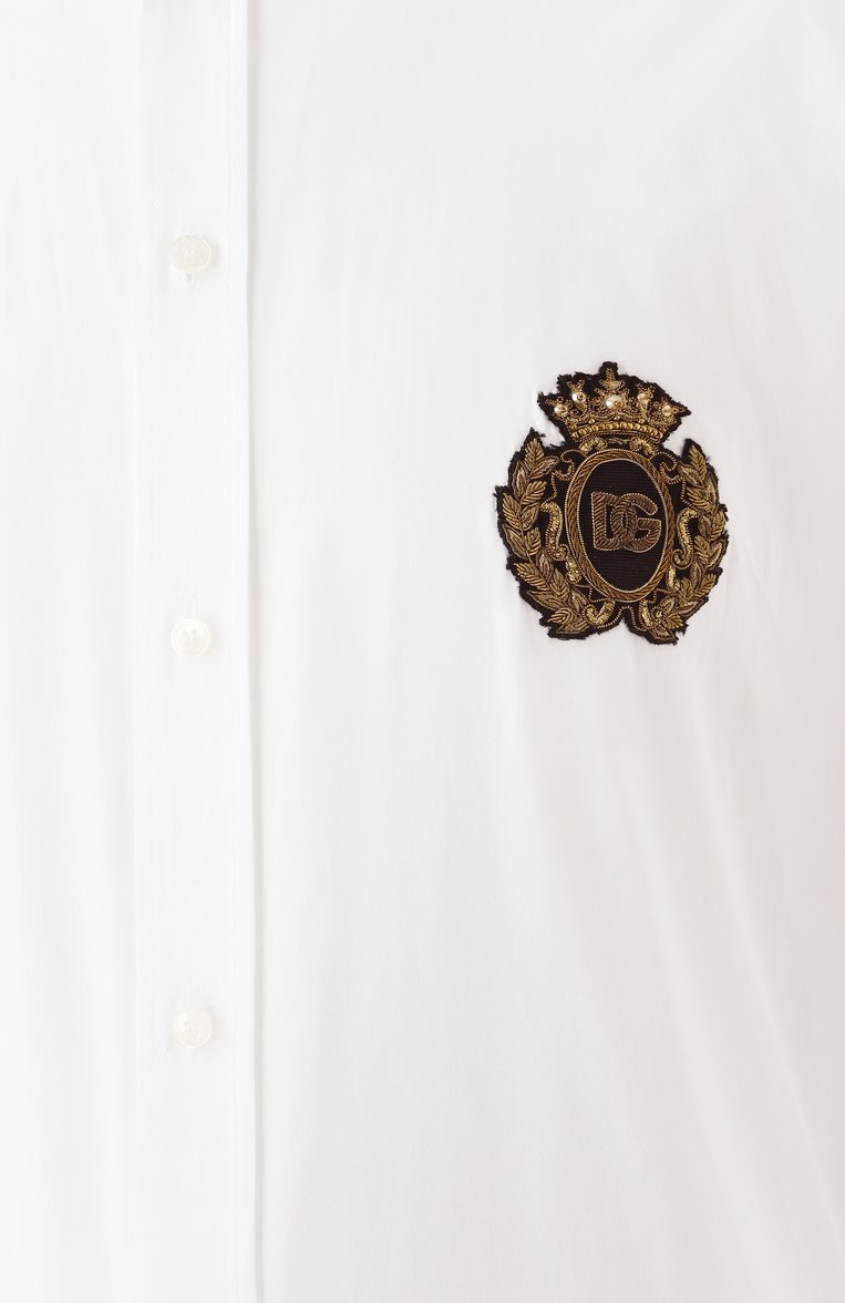 Мужская хлопковая рубашка DOLCE & GABBANA белого цвета, арт. G5ML1Z/GI757 | Фото 6 (Длина (для топов): Стандартные; Рукава: Длинные; Рубашки М: Regular Fit; Принт: Однотонные; Случай: Вечерний, Формальный, Повседневный; Манжеты: Под запонки; Стили: Классический; Воротник: Кент; Материал внешний: Хлопок; Автоматизация состава: Проставлено; Автоматизация ТО: Проставлено; Размерность: Идёт в размер; Детали: Декор)