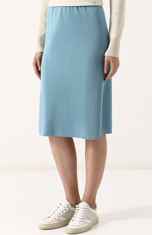 

Однотонная юбка-миди из смеси шелка и кашемира Tse, Голубой