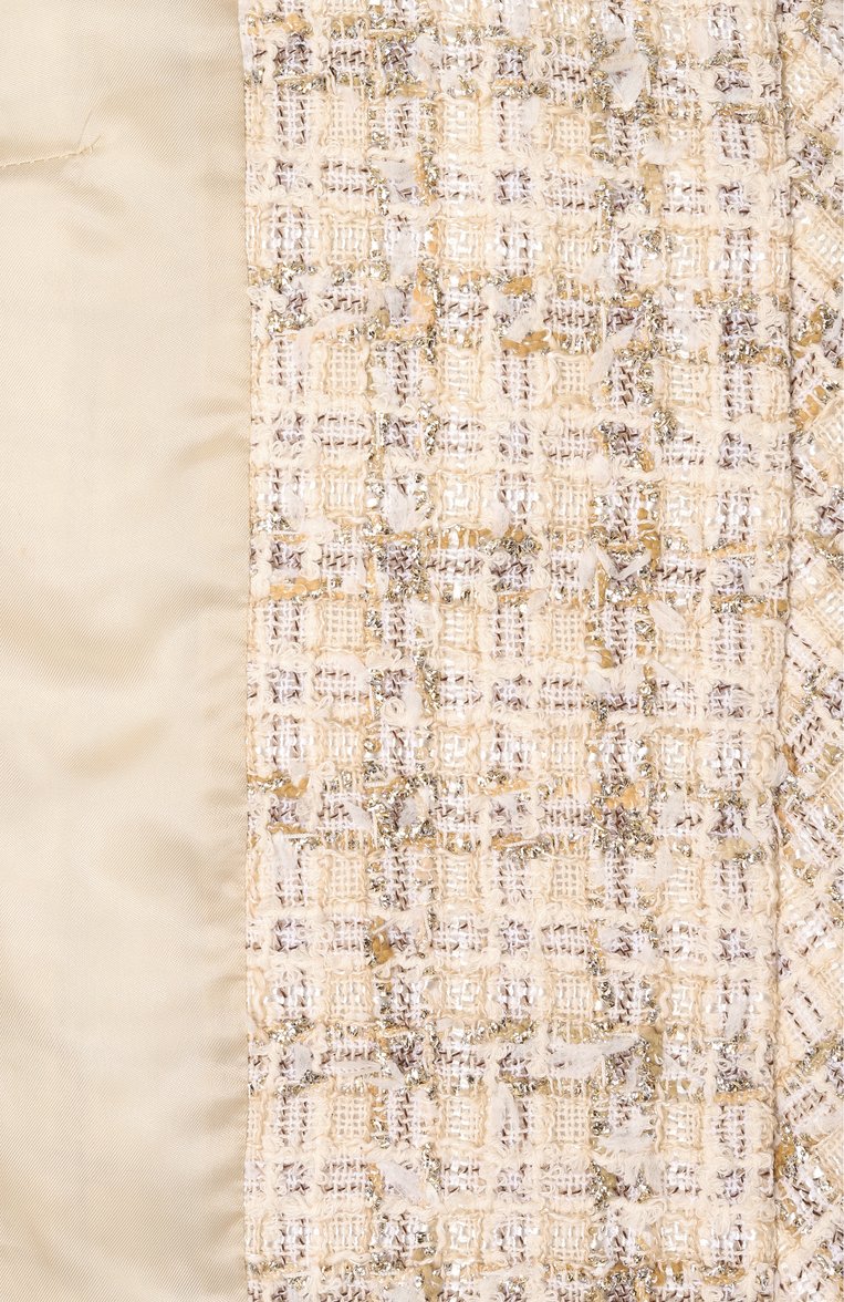 Женский твидовый жакет VERSACE кремового цвета, арт. 1018944/1A13646 | Фото 7 (Рукава: Длинные; Материал внешний: Хлопок; Длина (для топов): Укороченные; Кросс-КТ: костюм; 1-2-бортные: Однобортные; Женское Кросс-КТ: Жакет-одежда; Стили: Классический)