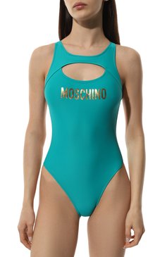 Женский слитный купальник MOSCHINO бирюзового цвета, арт. A4901/4901 | Фото 2 (Материал внешний: Синтетический материал; Материал сплава: Проставлено; Женское Кросс-КТ: Слитные купальники; Драгоценные камни: Проставлено)