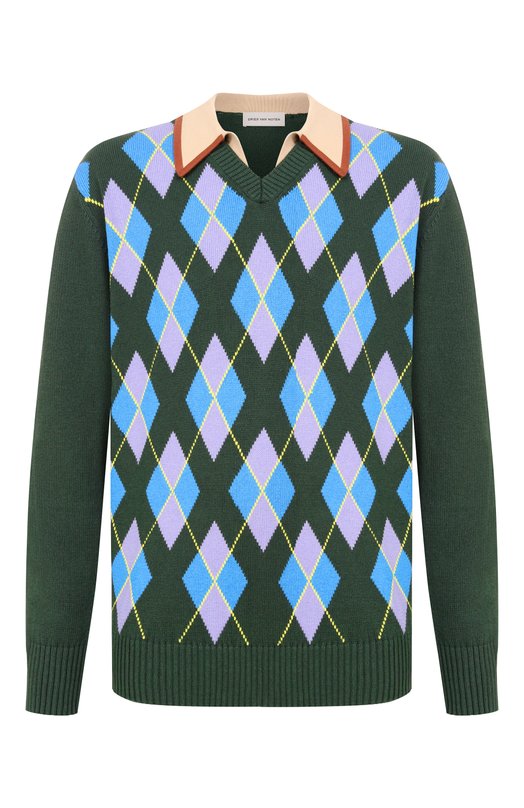 Свитер из хлопка и шерсти Dries Van Noten 021237/3730 Зелёный 021237/3730