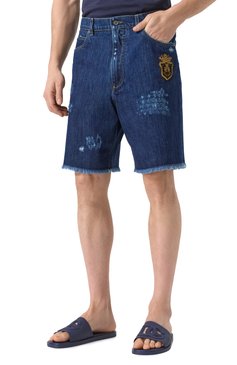 Мужские джинсовые шорты DOLCE & GABBANA темно-синего цвета, арт. GP112Z/G8MU4 | Фото 3 (Материал сплава: Проставлено; Длина Шорты М: До колена; Драгоценные камни: Проставлено; Стили: Гранж; Материал внешний: Деним, Хлопок; Кросс-КТ: Деним; Случай: Повседневный; Принт: Без принта)