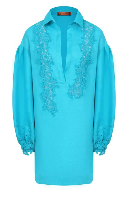 Женское льняное платье ERMANNO SCERVINO голубого цвета, арт. D464K300NZR | Фото 1 (Автоматизация состава: Проставлено; Автоматизация ТО: Проставлено; Рукава: Длинные; Материал внешний: Лен; Длина Ж (юбки, платья, шорты): Мини)