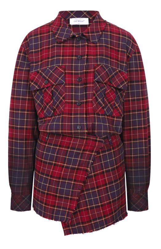 Хлопковое платье Off-White 0W.10/DG/00CF25FAB00/CHECK FLAN ARR0W SPRAY PUFFER Бордовый 0W.10/DG/00CF25FAB00/CHECK FLAN ARR0W SPRAY PUFFER