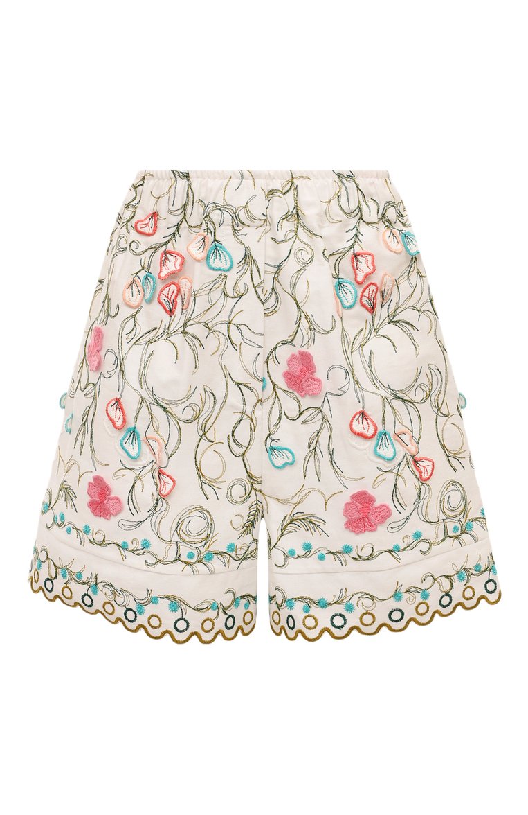 Женские хлопковые шорты ELIE SAAB белого цвета, арт. P0025N | Фото 1 (Материал внешний: Хлопок; Длина Ж (юбки, платья, шорты): Мини; Стили: Романтичный)