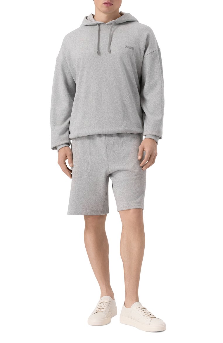 Мужские хлопковые шорты ZEGNA серого цвета, арт. N6N10/194 | Фото 2 (Авт�оматизация состава: Проставлено; Длина Шорты М: До колена; Материал внешний: Хлопок; Автоматизация ТО: Проставлено; Случай: Повседневный; Стили: Спорт-шик; Принт: Без принта; Детали: Без декора)