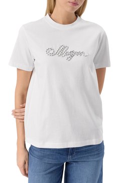 Женская хлопковая футболка MSGM белого цвета, арт. 3841MDM130/257097 | Фото 3 (Длина (для топов): Стандартные; Драгоценные камни: Проставлено; Рукава: Короткие; Материал сплава: Проставлено; Принт: Без принта; Стили: Кэжуэл; Материал внешний: Хлопок)