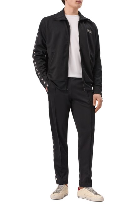 Мужской толстовка GOLDEN GOOSE DELUXE BRAND черного цвета, арт. GMP00875.P000520 | Фото 2 (Рукава: Длинные; Материал сплава: Проставлено; Длина (для топов): Стандартные; Материал внешний: Синтетический материал; Драгоценные камни: Проставлено)