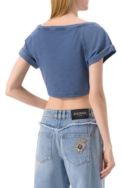 Хлопковая футболка BALMAIN синего цвета по цене 56100 руб., арт. EF1EE121/BC96, фото 4 Хлопковая футболка BALMAIN, арт. EF1EE121/BC96, фото 4