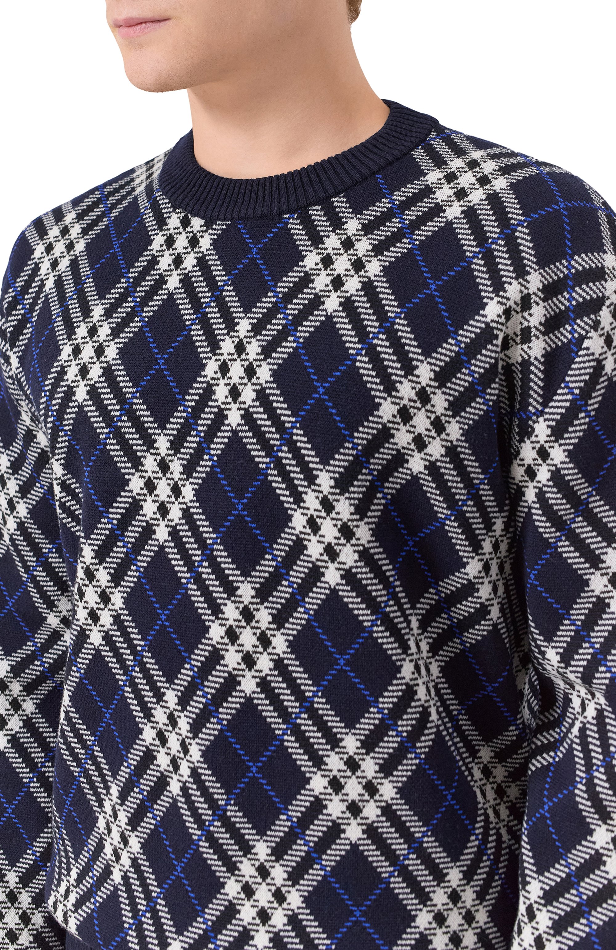 Шерстяной джемпер BURBERRY темно-синего цвета по цене 143500 руб., арт. 8110614, фото 5 Шерстяной джемпер BURBERRY, арт. 8110614, фото 5