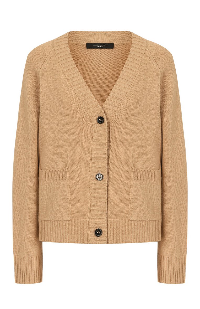Женский кардиган из шерсти вискозы WEEKEND MAX MARA бежевого цвета, арт. MESSINA | Фото 1 (Длина (для топов): Стандартные; Автоматизация ТО: Проставлено; Материал внешний: Шерсть; Автоматизация состава: Проставлено; Рукава: Длинные; Женское Кросс-КТ: кардиган-трикотаж; Кросс-КТ: Трикотаж; Застежка: Пуговицы)