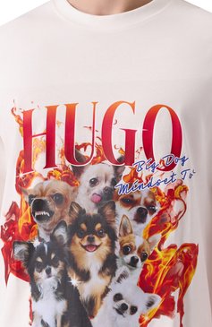Мужская хлопковая футболка HUGO белого цвета, арт. 50538259 | Фото 5 (Длина (для топов): Удлиненные; Материал внешний: Хлопок; Рукава: Короткие; Принт: С принтом; Стили: Кэжуэл; Мужское Кросс-КТ: Футболка-одежда)