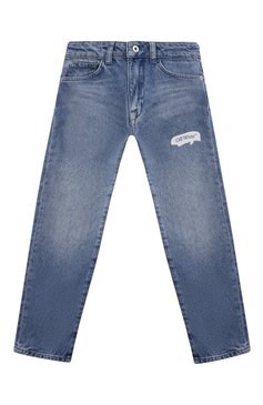 Детские джинсы OFF-WHITE синего цвета, арт. 0BYA001S24DEN001/4-10 | Фото 1 (Нос: Не проставлено; Материал внешний: Хлопок; Материал сплава: Проставлено; Детали: Потертости, Декор; Ростовка одежда: 4 года | 104 см, 10 - 11 лет | 140 - 146см, 8 лет | 128 см, 6 лет | 116 см)