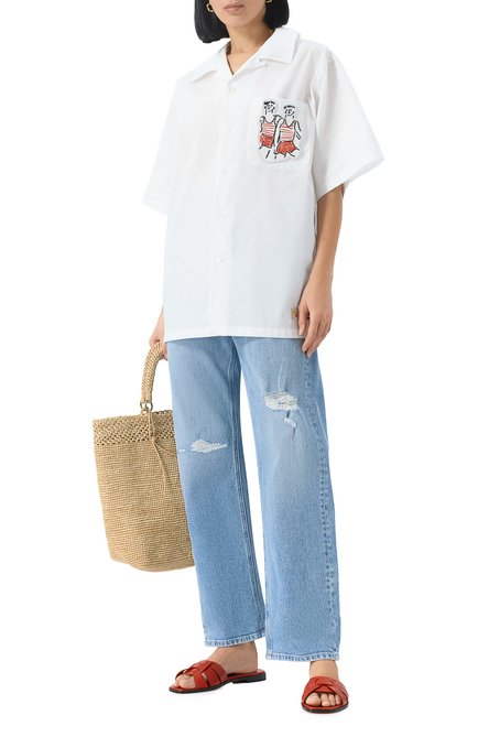Женская хлопковая рубашка MSGM белого цвета, арт. 3840ME06X/257100 | Фото 2 (Драгоценные камни: Проставлено; Рукава: 3/4; Длина (для топов): Удлиненные; Материал сплава: Проставлено)