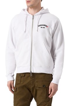 Мужской хлопковая толстовка DSQUARED2 белого цвета, арт. S74HG0174/S25539 | Фото 3 (Длина (для топов): Стандартные; Рукава: Длинные; Материал внешний: Хлопок; Мужское Кросс-КТ: Толстовка-одежда; Стили: Спорт-шик)