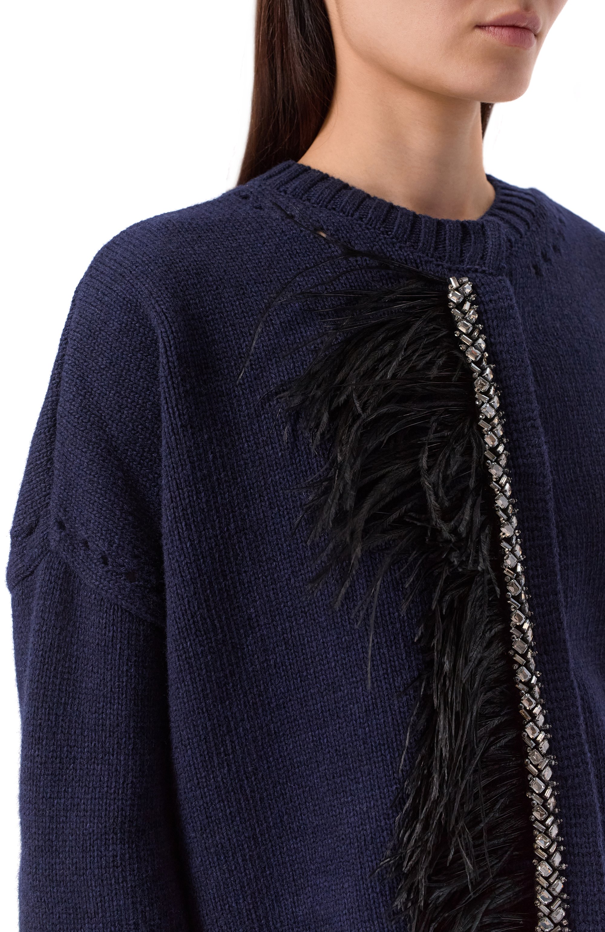 Шерстяной кардиган с отделкой перьями DICE KAYEK, арт. PF25K80600 LUN NAVY, фото 5
