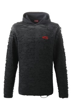Мужской хлопковое худи DIESEL черного цвета, арт. A16173/0SLBS | Фото 1 (Рукава: Длинные; Драгоценные камни: Проставлено; Длина (для топов): Стандартные; Материал сплава: Проставлено; Мужское Кросс-КТ: Худи-одежда; Стили: Гранж; Принт: Без принта; Материал внешний: Хлопок)