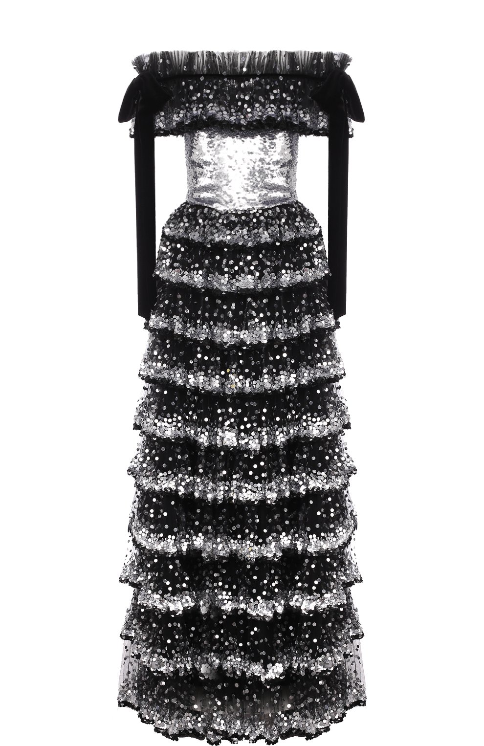 Приталенное платье-макси с оборками и пайетками VALENTINO, арт. QB2VD7P01ED, фото 1