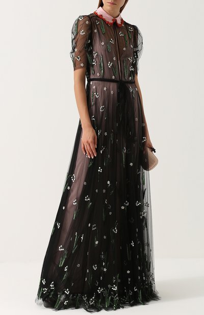 Приталенное прозрачное платье-макси с коротким рукавом VALENTINO, арт. NB3VD646/1ED, фото 2