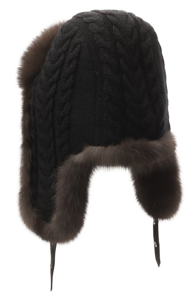 Кашемировая шапка-ушанка с мехом соболя BLACK SABLE, арт. BS-FHK-EB, фото 2